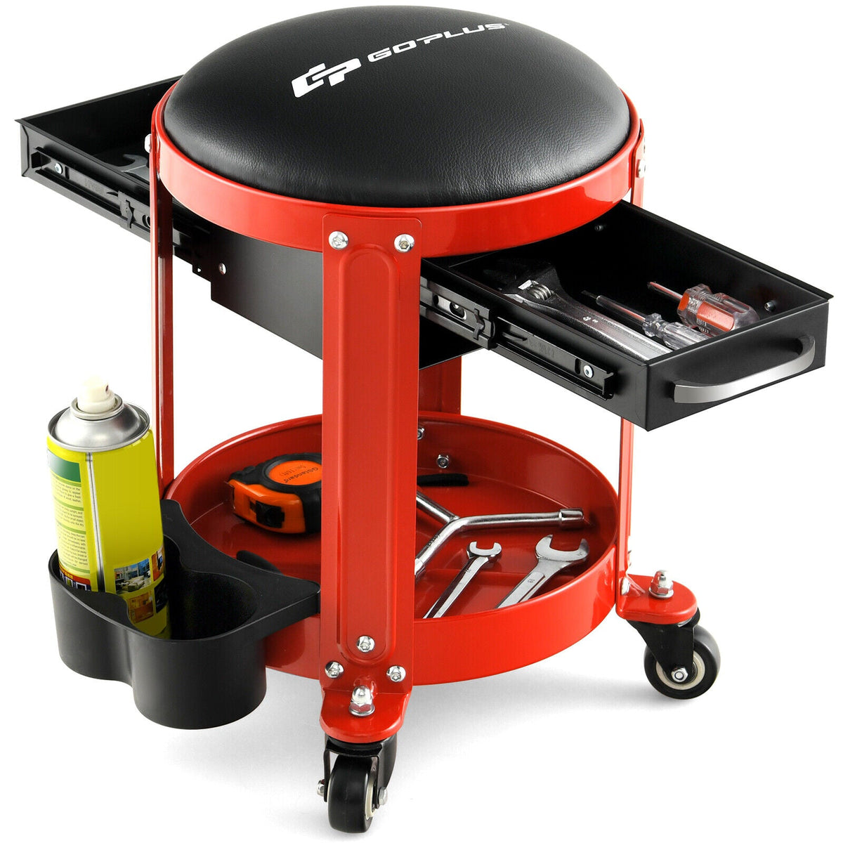 Rolling Mechanic Stool with Removable Padded Seat and Drawers