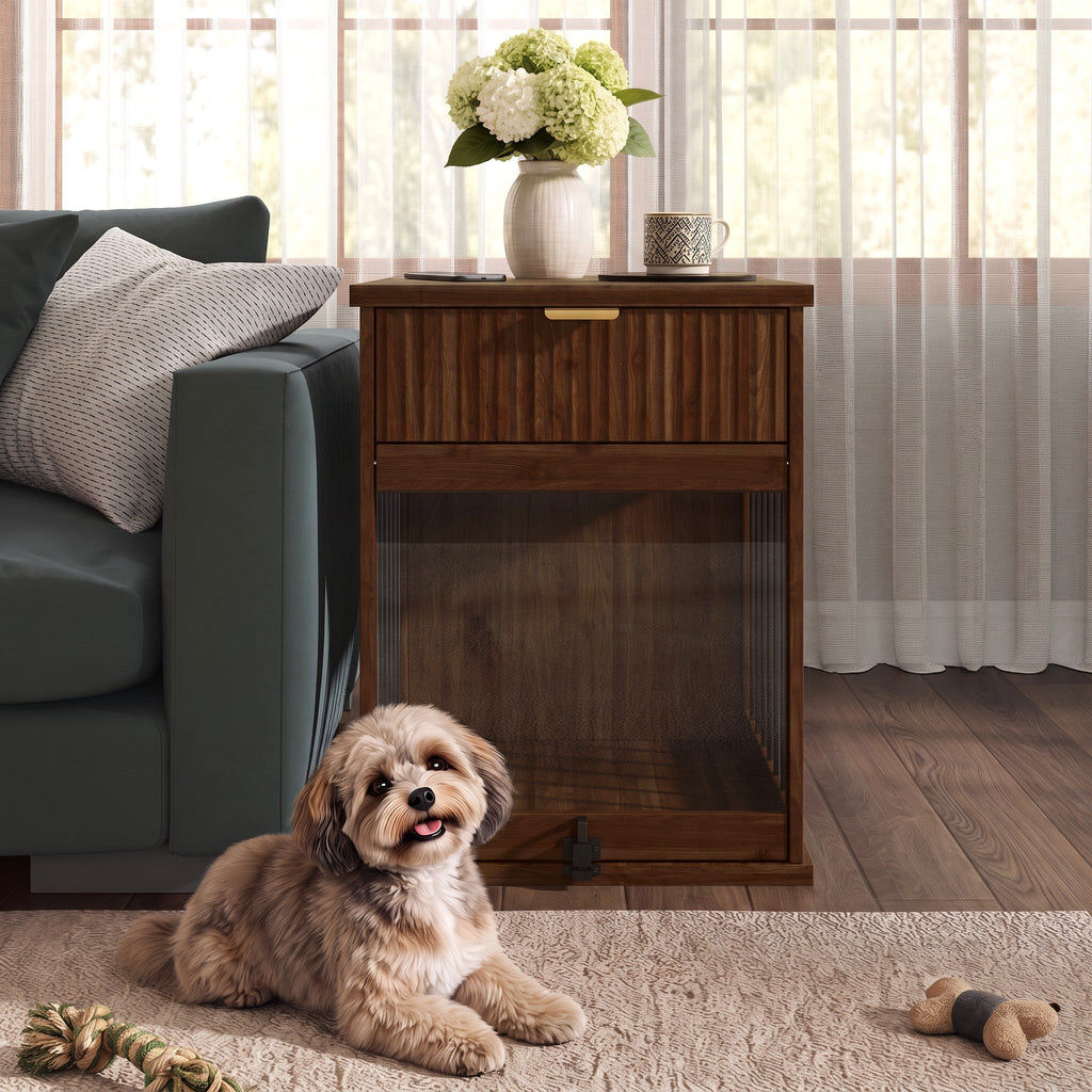 Dog Crate End Table with Charging Station and Storage
