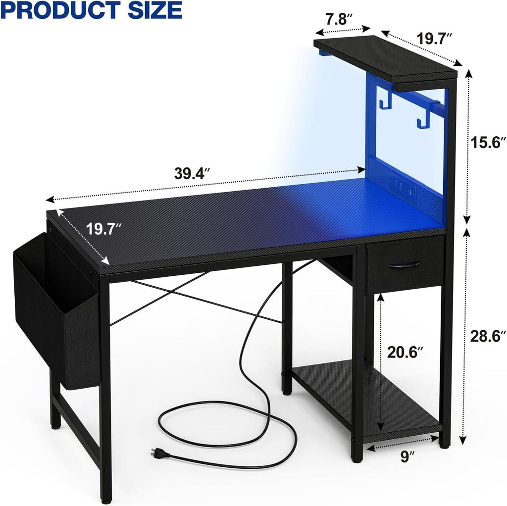40 Inch Gaming Desk Industrial Grade Carbon Fiber Black