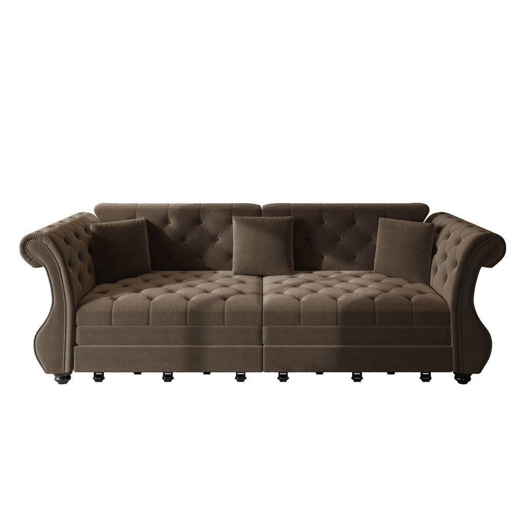 Oversized Chesterfield Pull Out Sofa Bed, Roll Arm Couch With Flower Tufting For Living Room