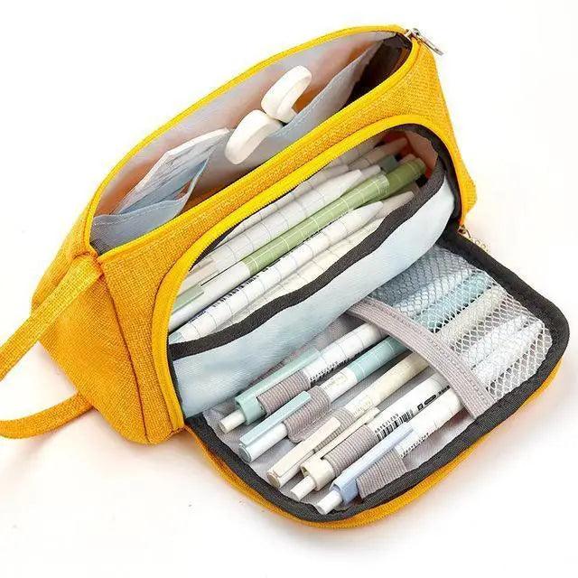 Big Storage Large Capacity Pencil Case Kids Pencil Bag For Students Vintage Grid Print Fabric Stationary Bag School Supply