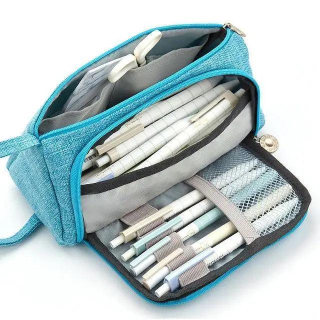 Big Storage Large Capacity Pencil Case Kids Pencil Bag For Students Vintage Grid Print Fabric Stationary Bag School Supply