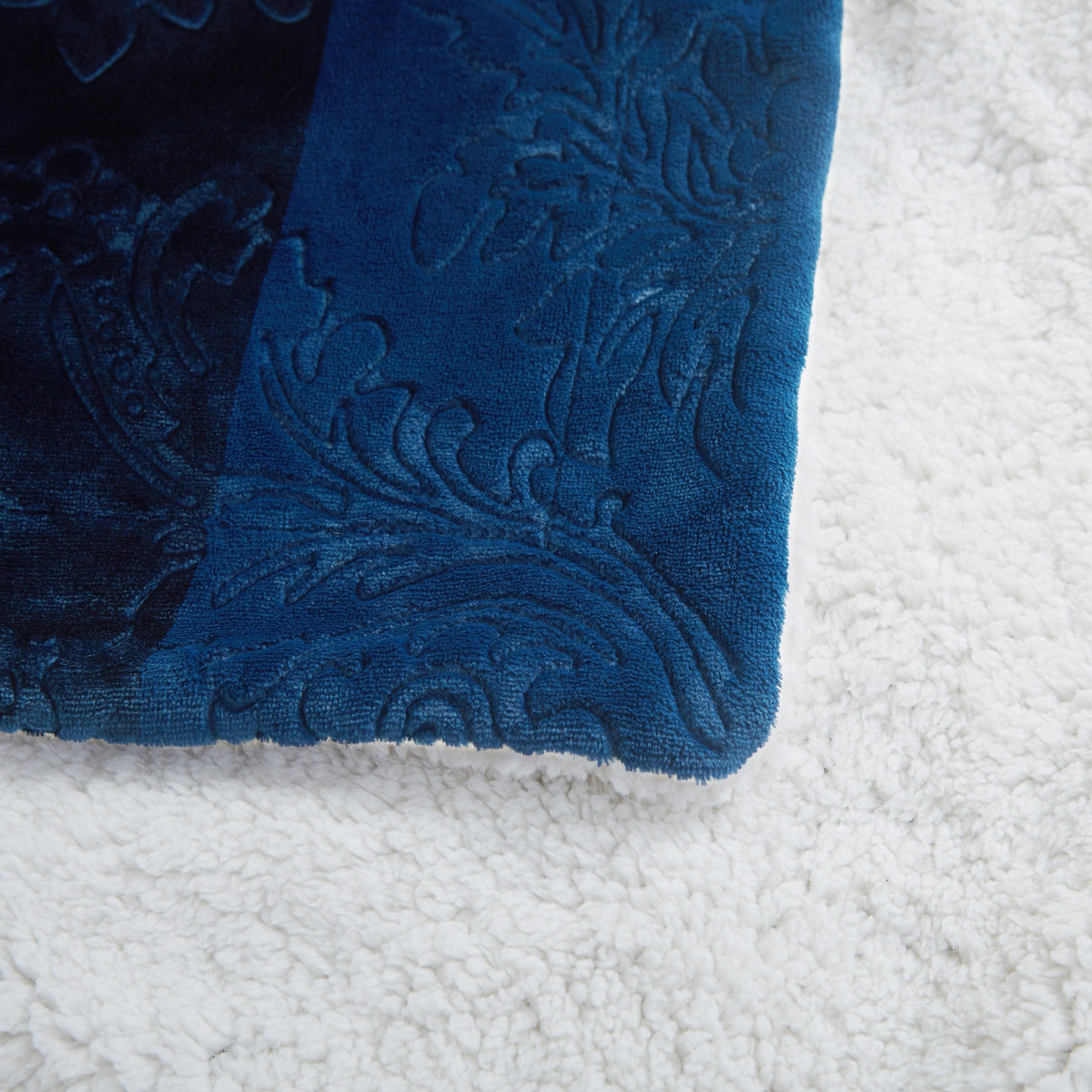 Tache Solid Embossed Cozy Night Blue Sherpa Throw Blanket (62093)