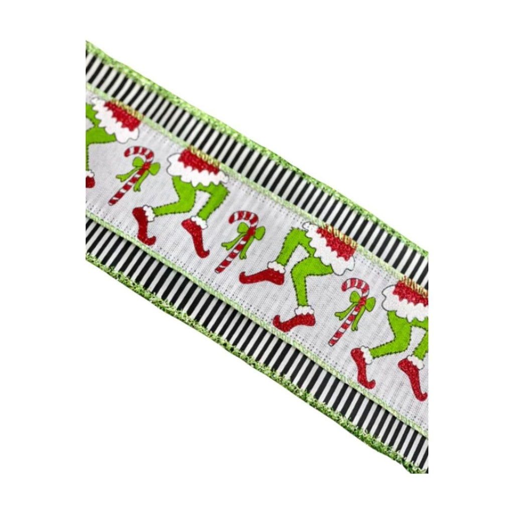 4" Green Monster Legs Ribbon: Black/White (10 Yards)