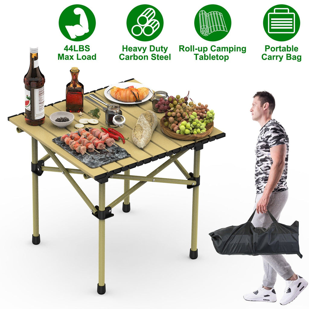 Folding Camping Table Portable Lightweight Carbon Steel Roll-up Picnic BBQ Desk with Carry Bag Heavy Duty for Outdoor Beach Backyard Party Patio Campi