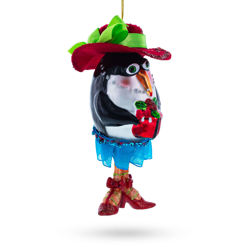 Stylish Penguin Glass Christmas Ornament