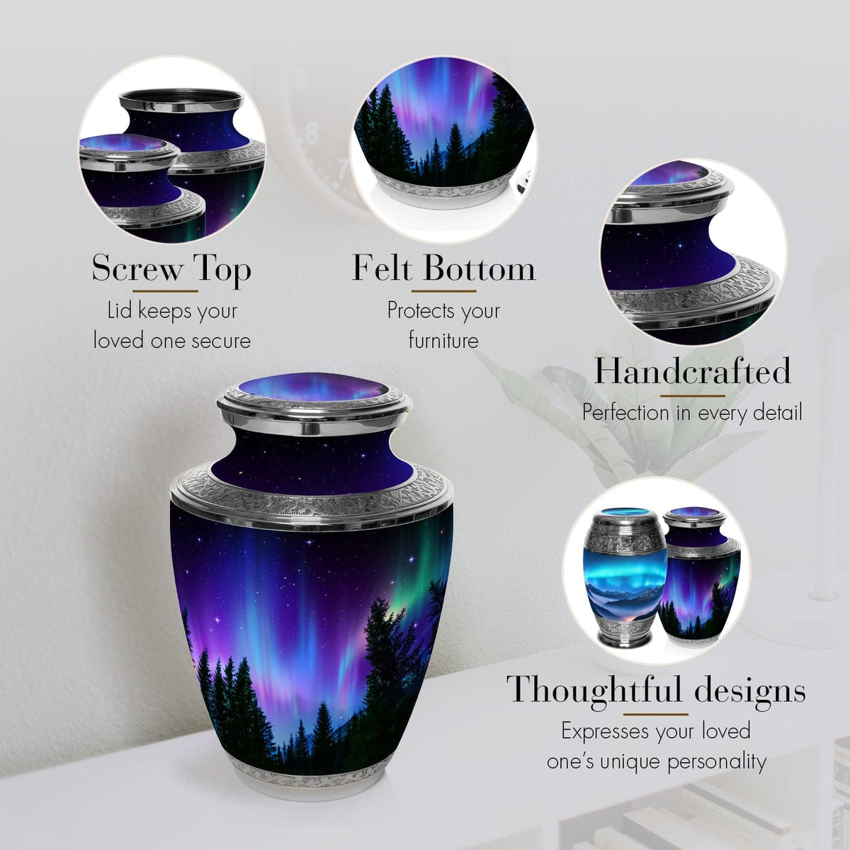 Northern Lights Cremation Urns for Human Ashes - Large Adult Funeral Urn