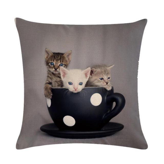 Cute Cat Sofa Decorative Cotton Linen Cushion Cover Pillow Cases Square Pillow Covers Cat Cotton Linen Decorative Cushion Covers For Home Throw Pillow Home Decor Pillowcover 45x45CM