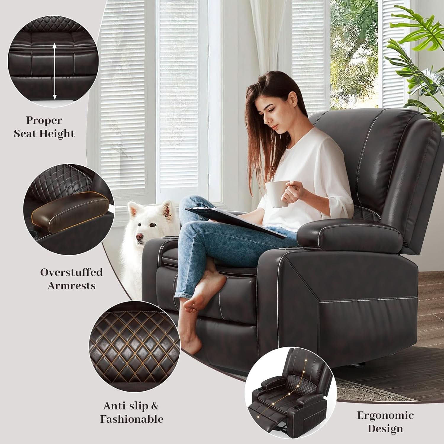 Three Seater Recliner Sofa Set Oversize Chair Removable Console Living Room Furniture For Comfort