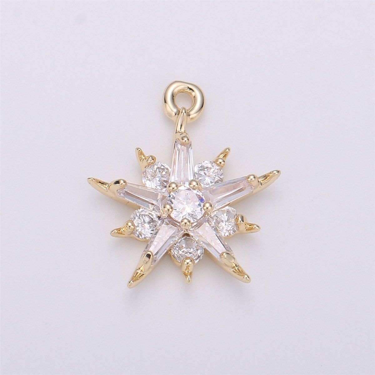 Dainty Baguette Star flower Pendant Charm Pave Snowflake Charm in 14k Gold Filled Charm for Necklace Bracelet Earring Jewelry Making Supply C-522