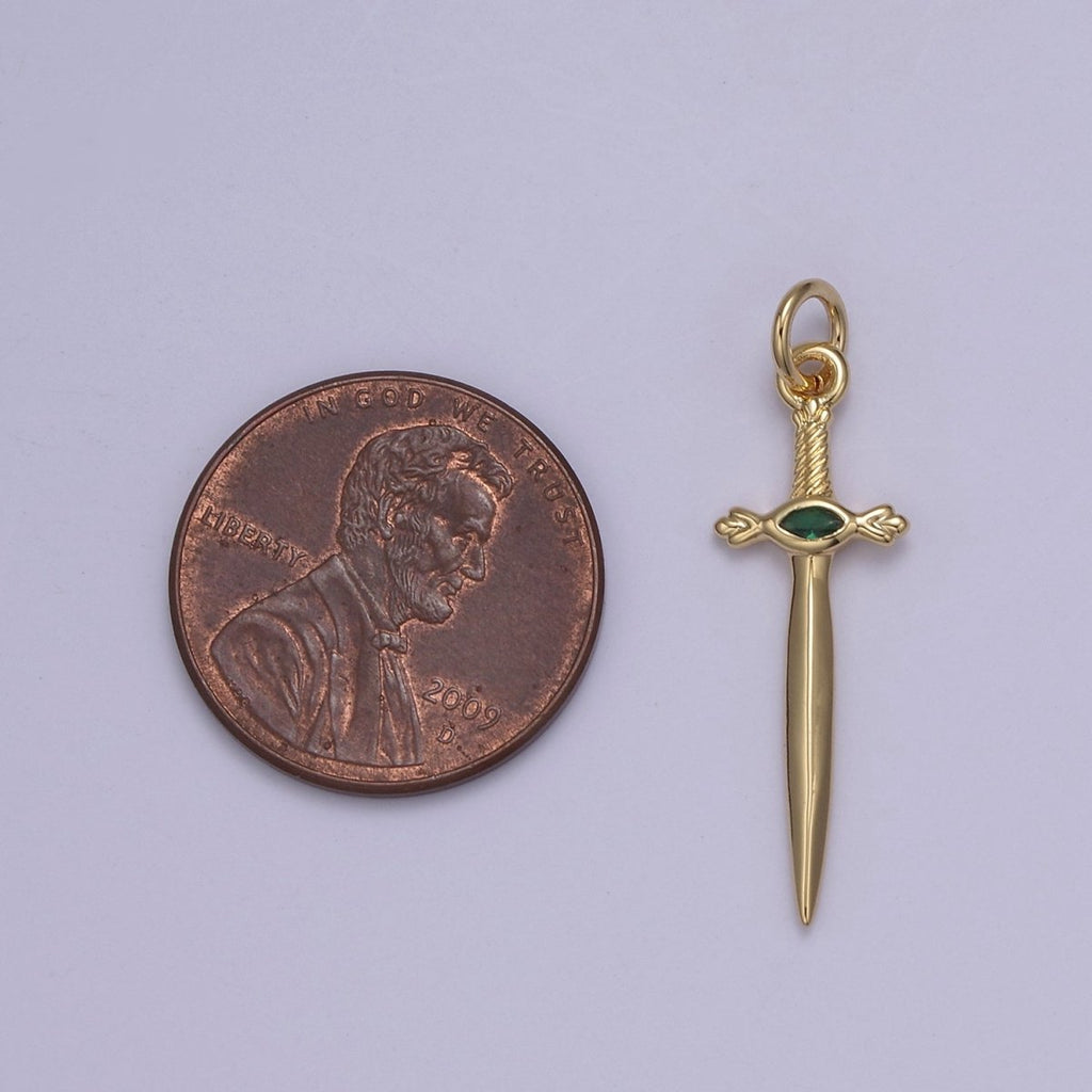 Dainty Dagger Pendant, CZ Sword Knife pendant for Bracelet Earring Necklace 24k Gold Filled Jewelry N-811 - N-814
