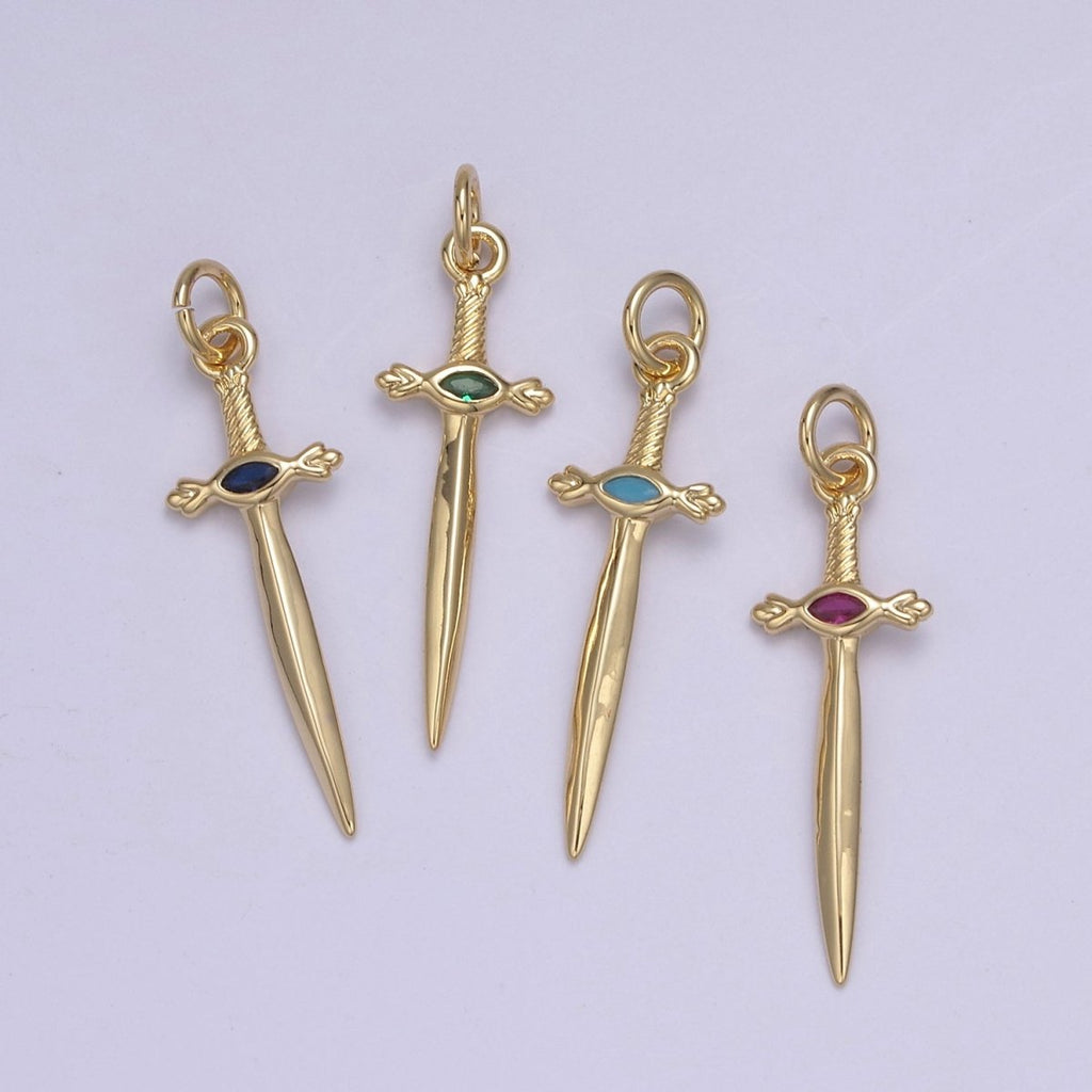 Dainty Dagger Pendant, CZ Sword Knife pendant for Bracelet Earring Necklace 24k Gold Filled Jewelry N-811 - N-814