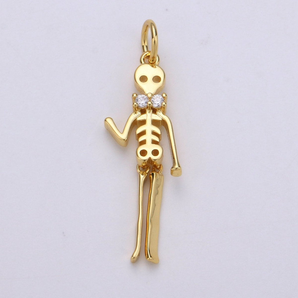 Day of the Dead Charm - Dia de los Muertos Pendant - Miniature Skeleton Gold Skull Charm for Halloween Necklace Jewelry Supply D-684 D-691