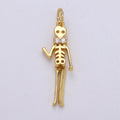 Day of the Dead Charm - Dia de los Muertos Pendant - Miniature Skeleton Gold Skull Charm for Halloween Necklace Jewelry Supply D-684 D-691