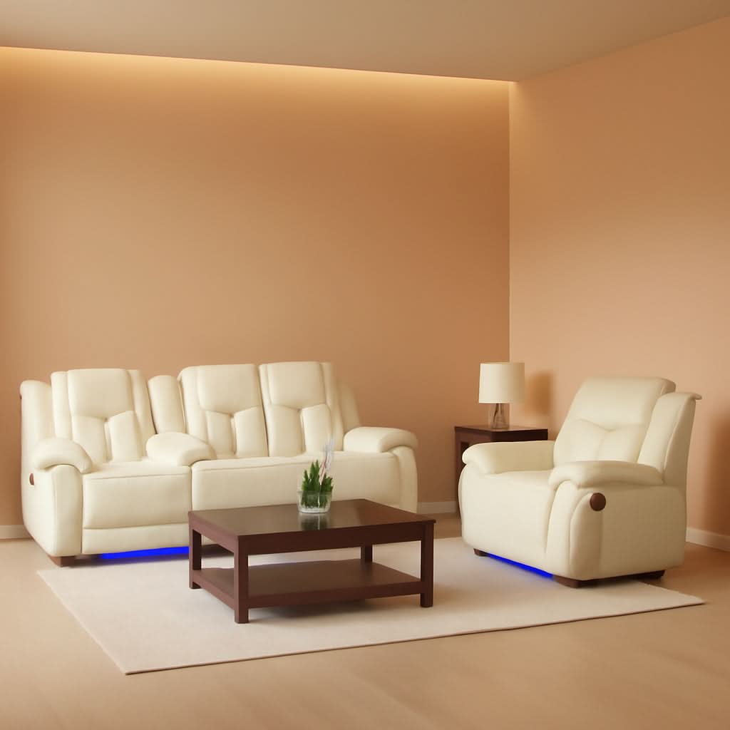 Power Reclining Sofa Set White Living Room Furniture