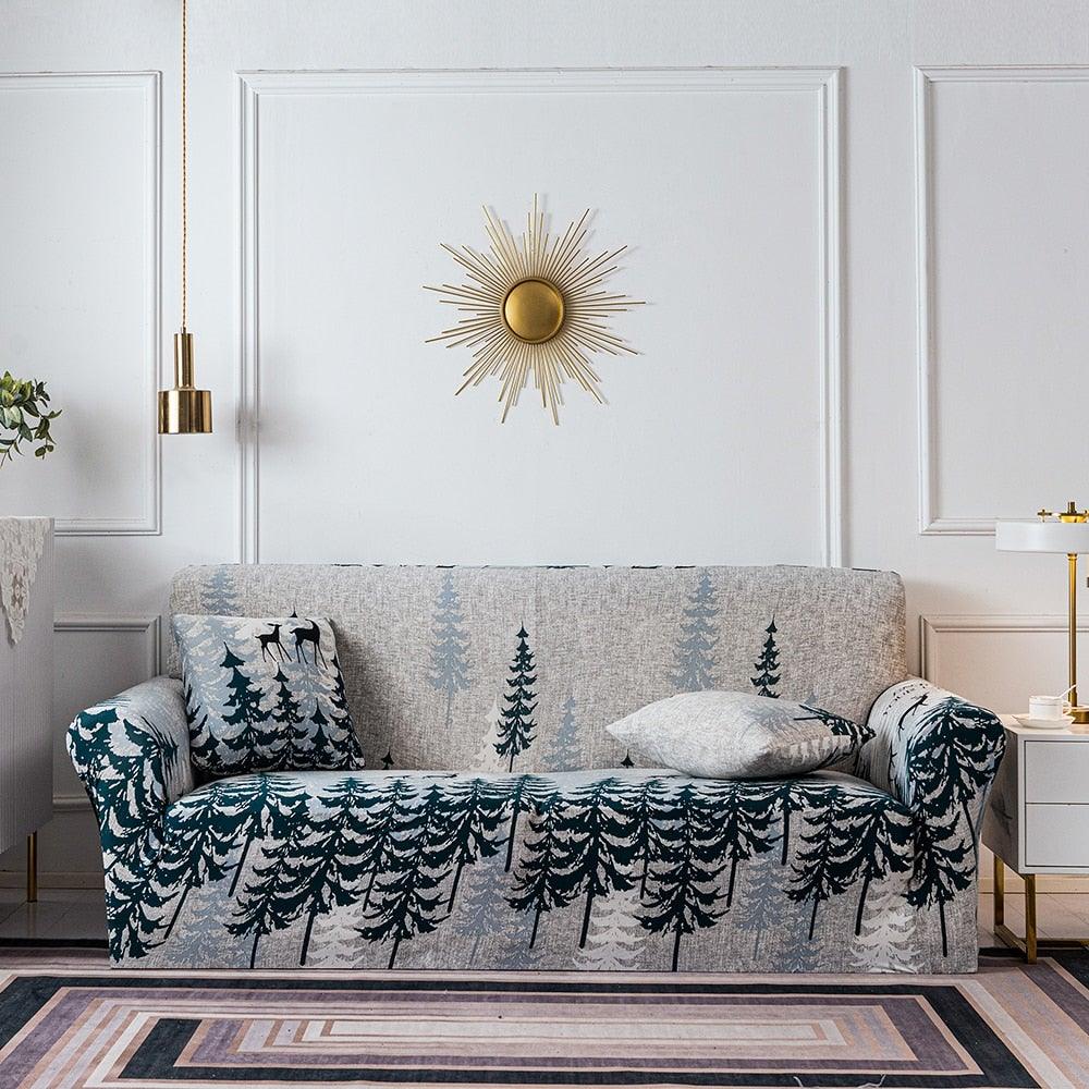 Elastic Plain Floral Printing  Sofa Cover Stretch for Living Room Couch Cover Chair Protector 1/2/3/4 Seater Printed Couch Cover for 3 Cushion Couch  Floral Pattern Sofa Cover with Separate Cushion Cover Pieces Stretch Sofa Slipcover