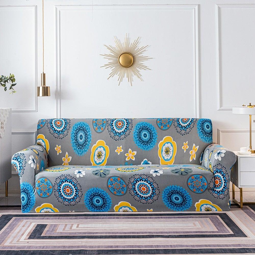 Elastic Plain Floral Printing  Sofa Cover Stretch for Living Room Couch Cover Chair Protector 1/2/3/4 Seater Printed Couch Cover for 3 Cushion Couch  Floral Pattern Sofa Cover with Separate Cushion Cover Pieces Stretch Sofa Slipcover
