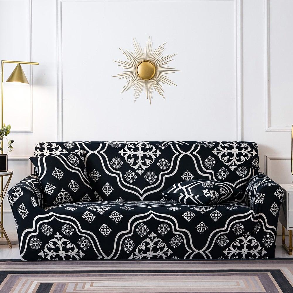 Elastic Plain Floral Printing  Sofa Cover Stretch for Living Room Couch Cover Chair Protector 1/2/3/4 Seater Printed Couch Cover for 3 Cushion Couch  Floral Pattern Sofa Cover with Separate Cushion Cover Pieces Stretch Sofa Slipcover
