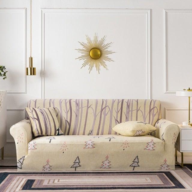 Elastic Plain Floral Printing  Sofa Cover Stretch for Living Room Couch Cover Chair Protector 1/2/3/4 Seater Printed Couch Cover for 3 Cushion Couch  Floral Pattern Sofa Cover with Separate Cushion Cover Pieces Stretch Sofa Slipcover