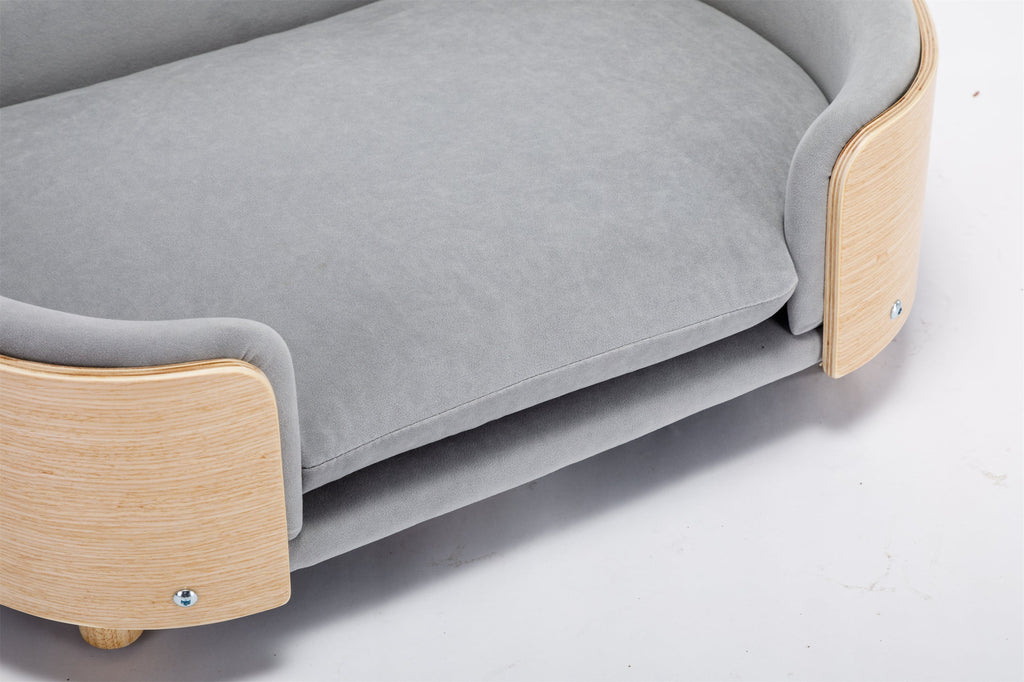 Scandinavian Style Elevated Dog Bed Pet Sofa Velvet Cushion Mid Size Light Grey