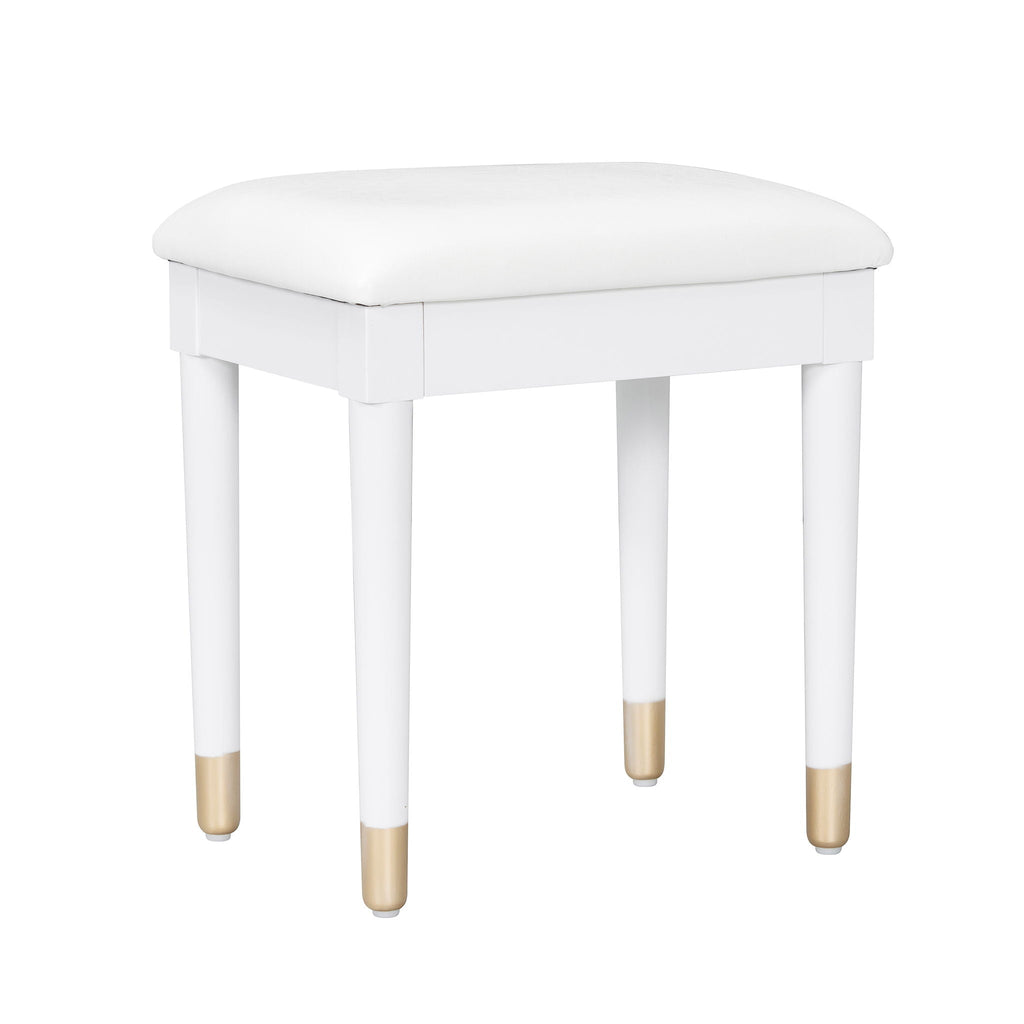 Elegant Vanity Makeup Table & Chair Set Modern Dressing Table With Organizer Writing Desk Charging Port Engineered Wood - White