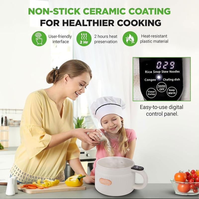 1.6 Liter Portable Rice Cooker & Bento Box Multi-Functional Non-Stick Ceramic Coating 6 Cooking Functions: 6 Cooking Functions: Rice, Soup, Stew, Congee, Etc White Pots and Pans Set Crock Pot Butter Bell Pots and Pans Sets and Pots Set,Figaro Iron, Pots