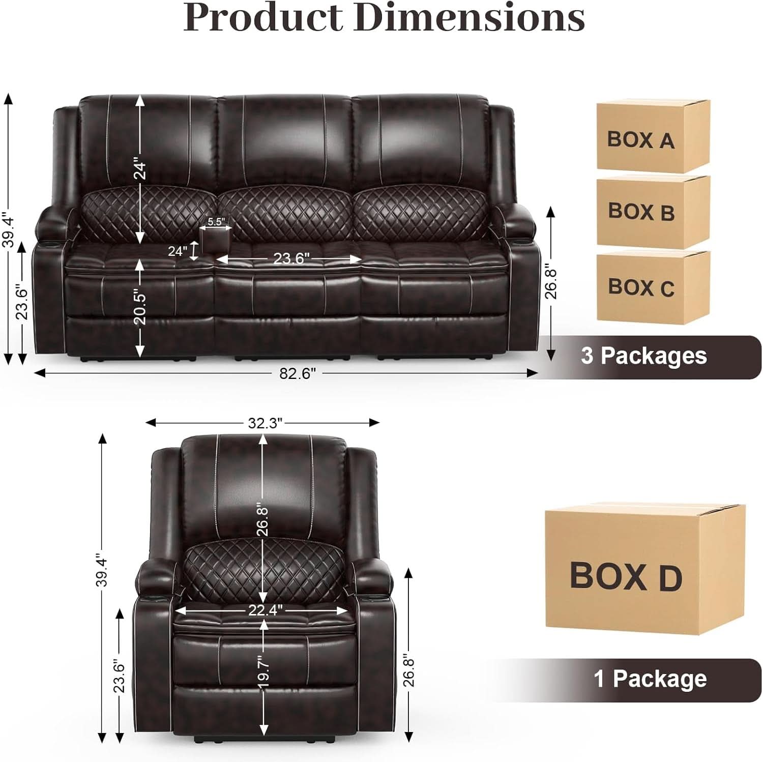 Three Seater Recliner Sofa Set Oversize Chair Removable Console Living Room Furniture For Comfort