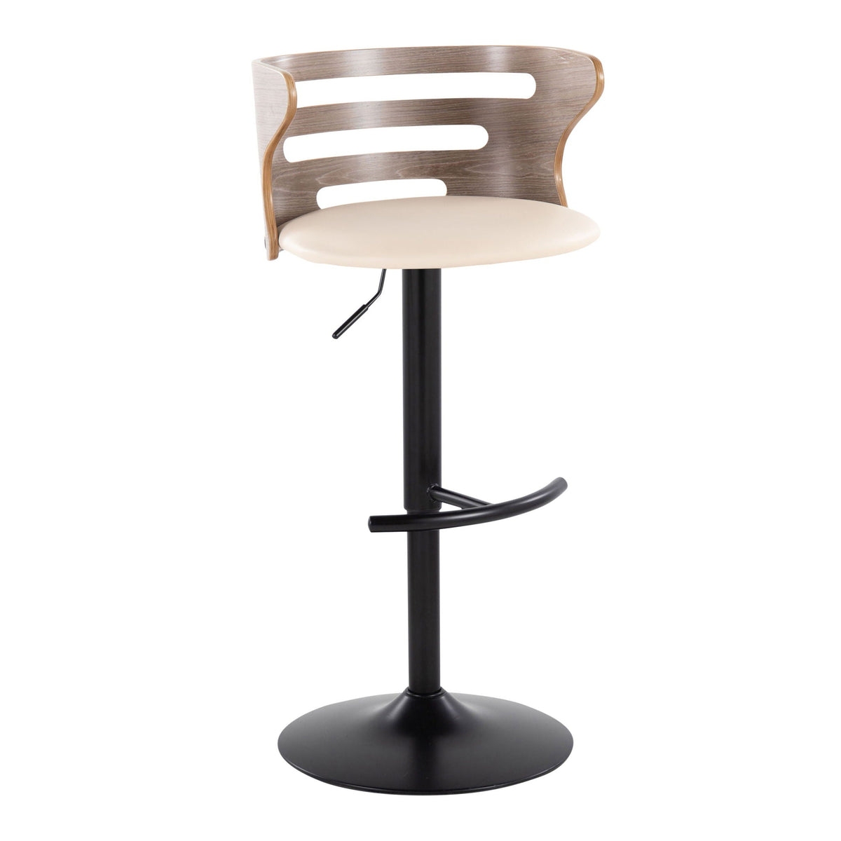Mid-Century Modern Adjustable Barstool Set with Swivel and Rounded T Footrest - Beige or Black