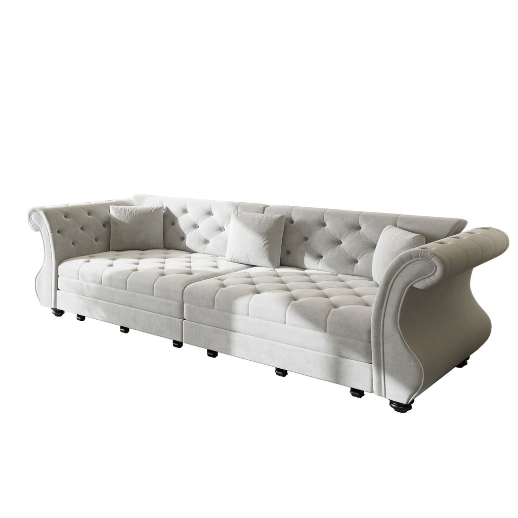 Oversized Chesterfield Pull Out Sofa Bed, Roll Arm Couch With Flower Tufting For Living Room