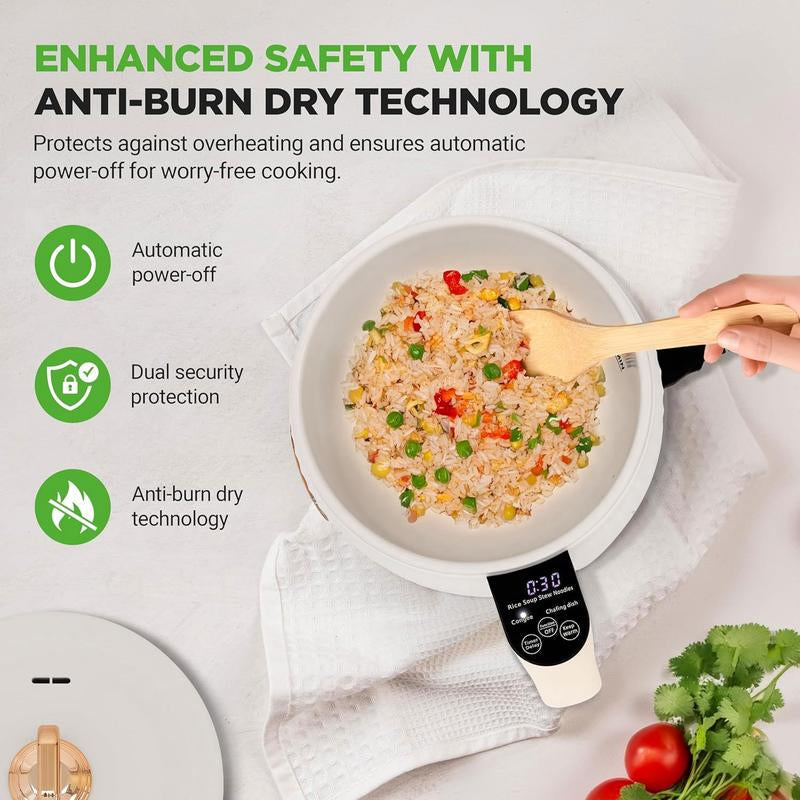 1.6 Liter Portable Rice Cooker & Bento Box Multi-Functional Non-Stick Ceramic Coating 6 Cooking Functions: 6 Cooking Functions: Rice, Soup, Stew, Congee, Etc White Pots and Pans Set Crock Pot Butter Bell Pots and Pans Sets and Pots Set,Figaro Iron, Pots