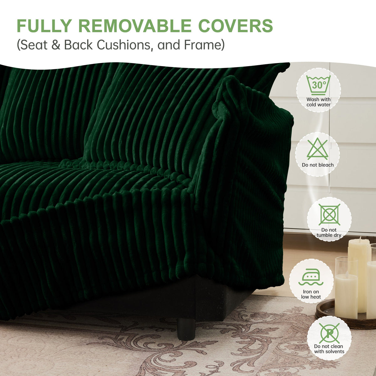 Slipcovered Sectional 2 Seater Sofa Couch with Convertible Ottoman