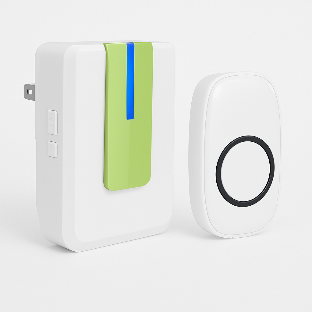 Wireless Doorbells Rings 1000FT Operating Range IP44 Waterproof Door Chime W/ 1 Plug Receiver Chimes 52 Melodies LED Indicator Bells for Office Apartm
