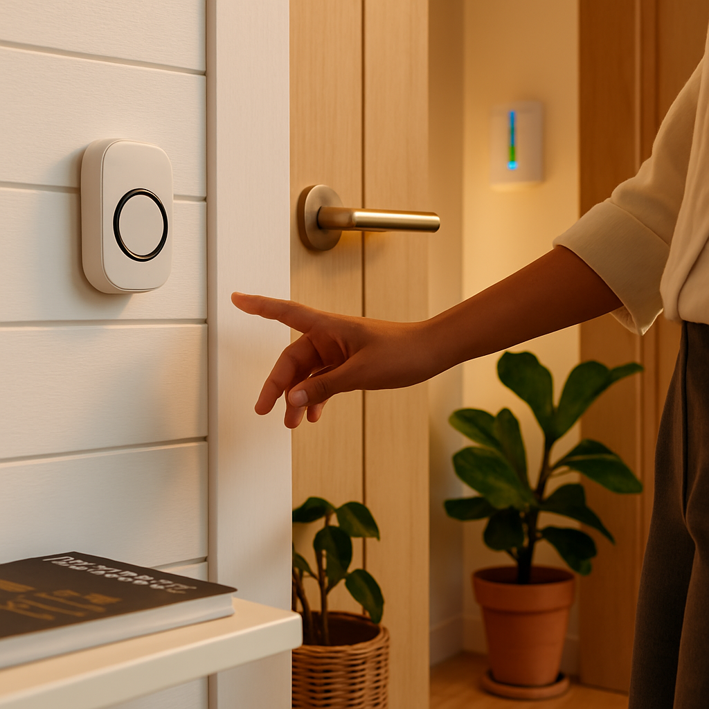 Wireless Doorbells Rings 1000FT Operating Range IP44 Waterproof Door Chime W/ 1 Plug Receiver Chimes 52 Melodies LED Indicator Bells for Office Apartm