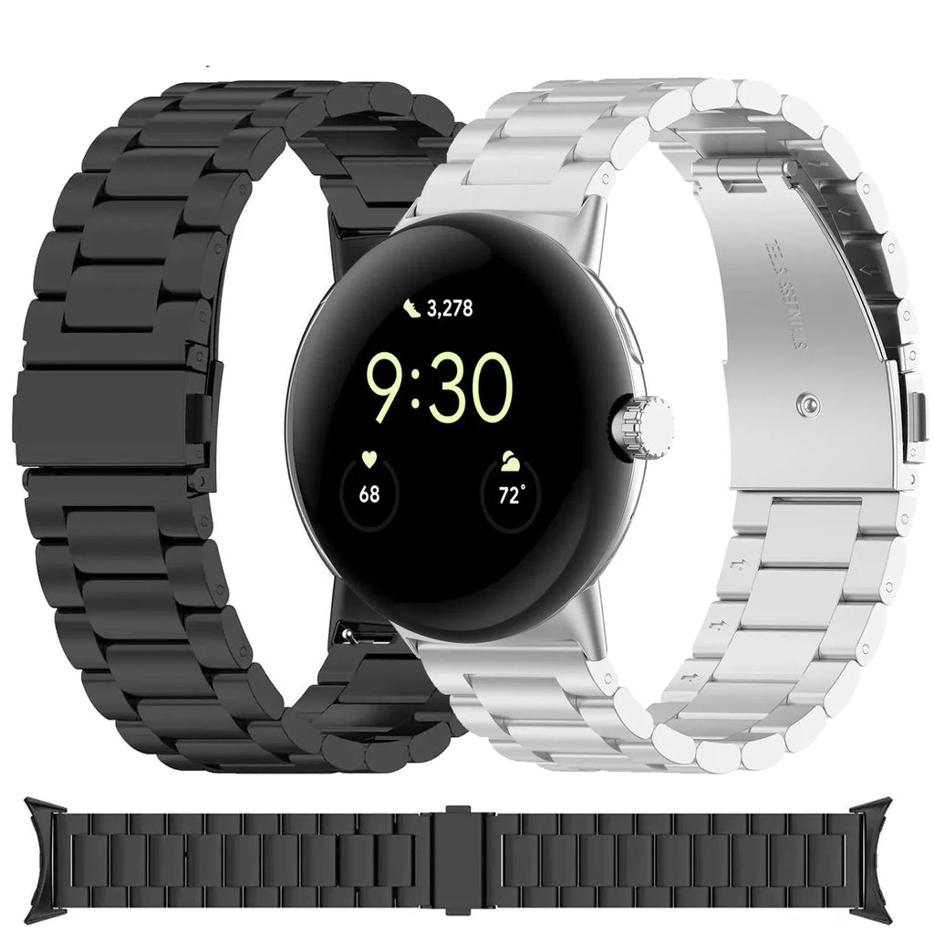 Three-Row Steel Link Google Pixel Watch Bracelet