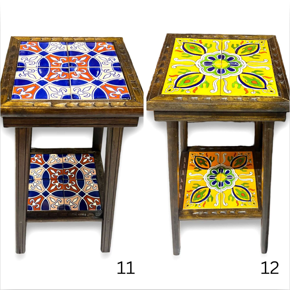 Square Talavera Tile End Table | Handmade Mexican Wood Accent Table
