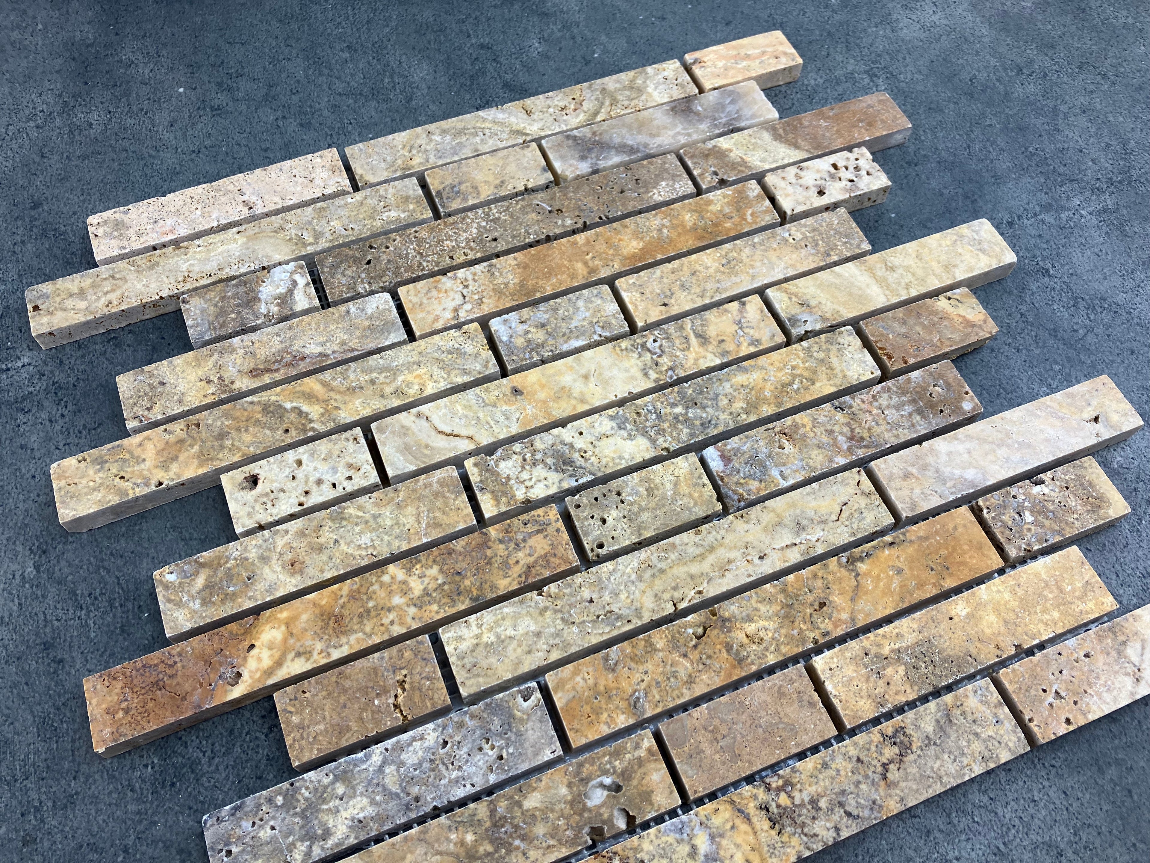 Gold Scabos Travertine Strip Liner Mosaic Tile - Honed 12x12