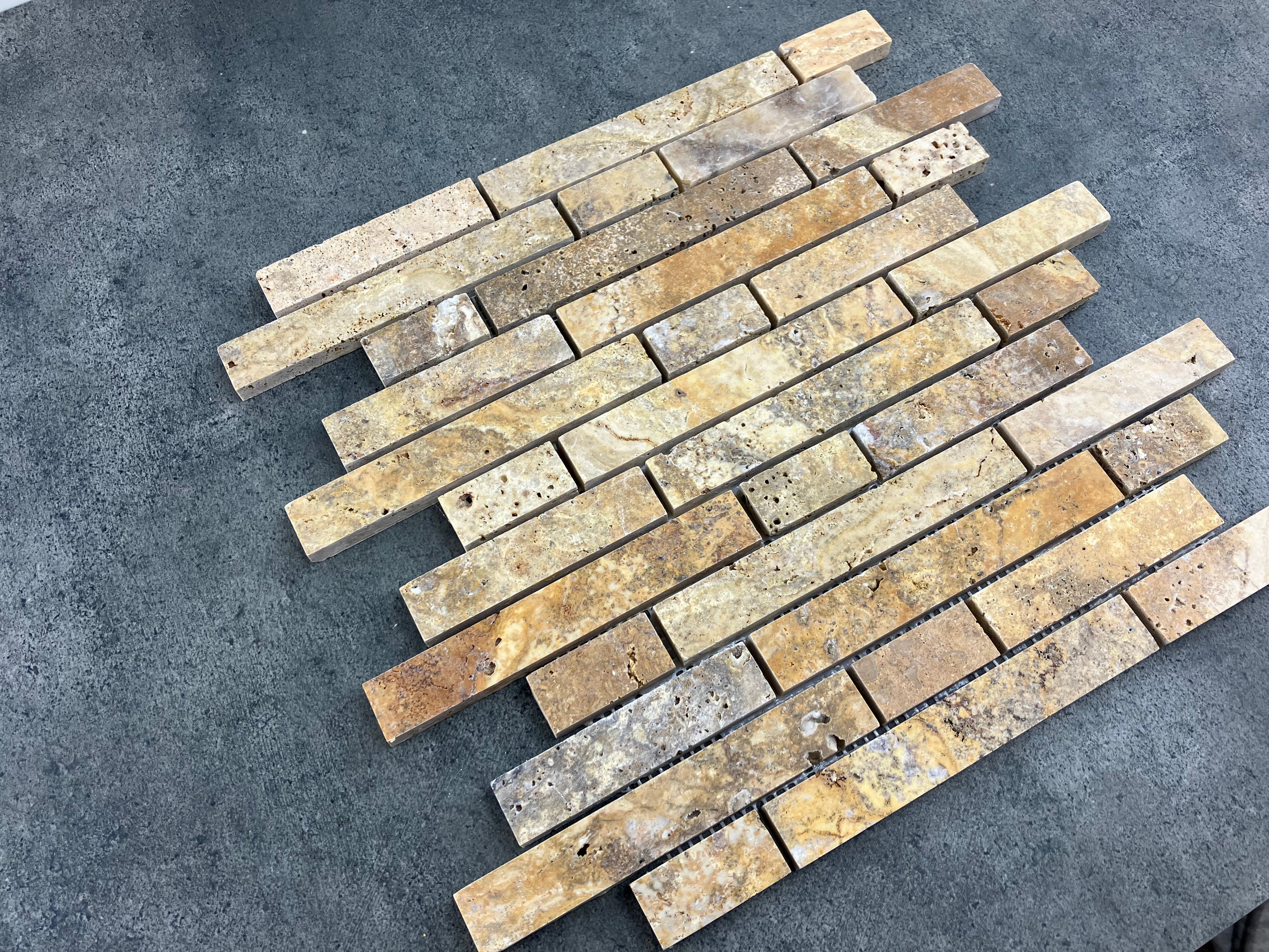 Gold Scabos Travertine Strip Liner Mosaic Tile - Honed 12x12
