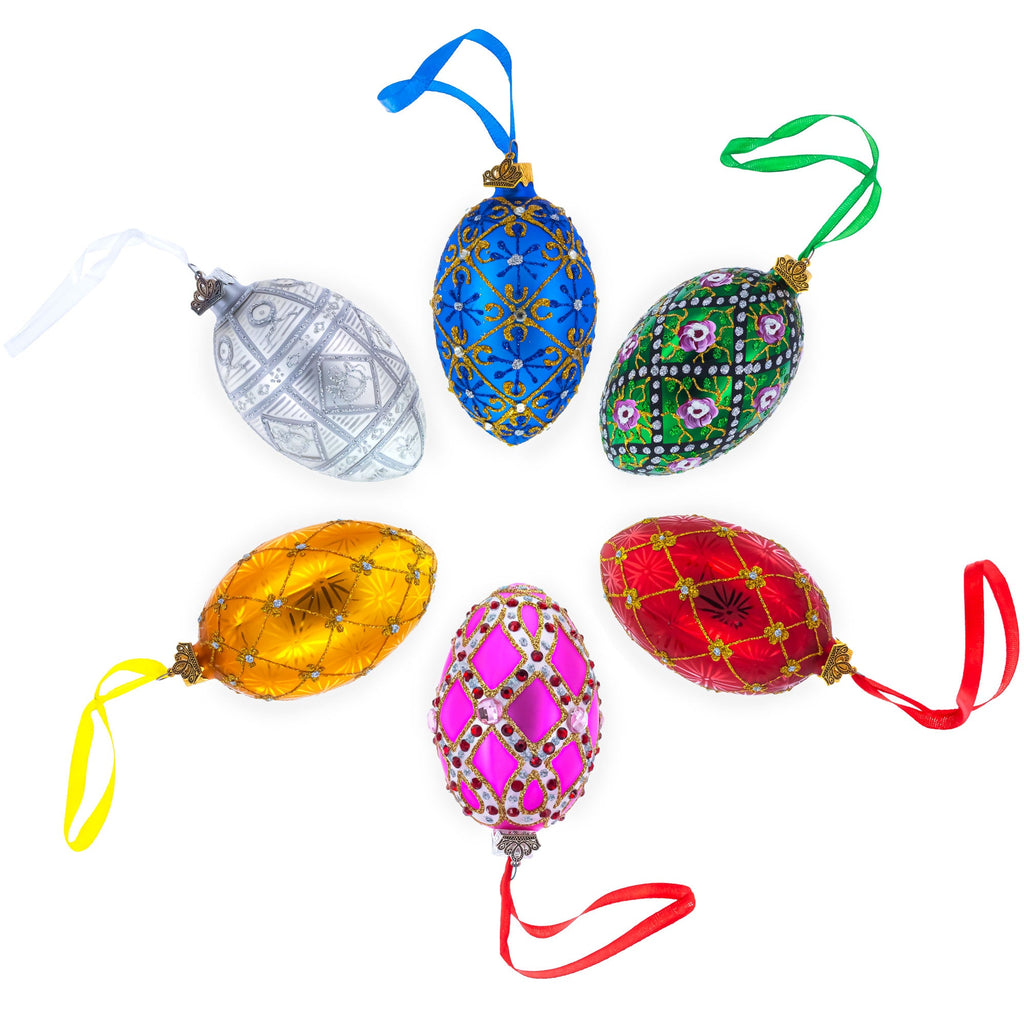 Jewels on Green Glass Egg Christmas Ornament 4 Inches