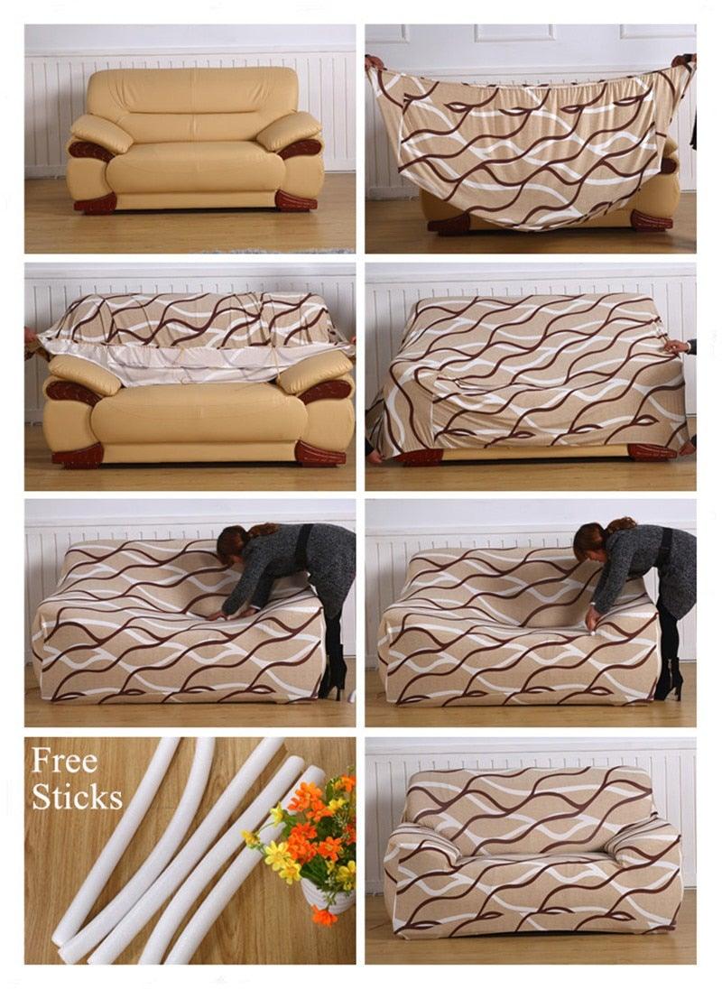 Elastic Sofa Covers for Living Room Stretch Slipcovers Sectional Couch Cover L Shape Corner Armchair Cover 1/2/3/4 Seater Slipcovers Elastic Stylish Printed Sectional Sofa Furniture Protector For Living Room