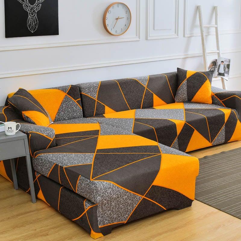 Sofa Cover Geometric Couch Cover Elastic Sofa Cover for Living Room Pets Corner L Shaped Chaise Longue Sofa Slipcover Shaped Sofa Slipcovers with Elastic Bottom, Jacquard Chaise Lounge Set for Living Room