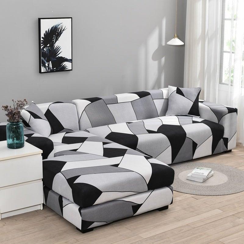 Sofa Cover Geometric Couch Cover Elastic Sofa Cover for Living Room Pets Corner L Shaped Chaise Longue Sofa Slipcover Shaped Sofa Slipcovers with Elastic Bottom, Jacquard Chaise Lounge Set for Living Room