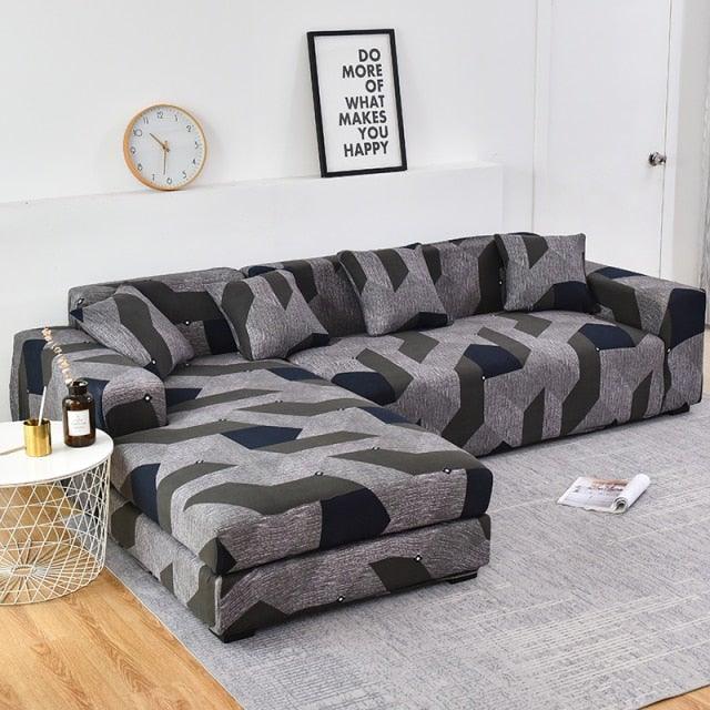 Sofa Cover Geometric Couch Cover Elastic Sofa Cover for Living Room Pets Corner L Shaped Chaise Longue Sofa Slipcover Shaped Sofa Slipcovers with Elastic Bottom, Jacquard Chaise Lounge Set for Living Room