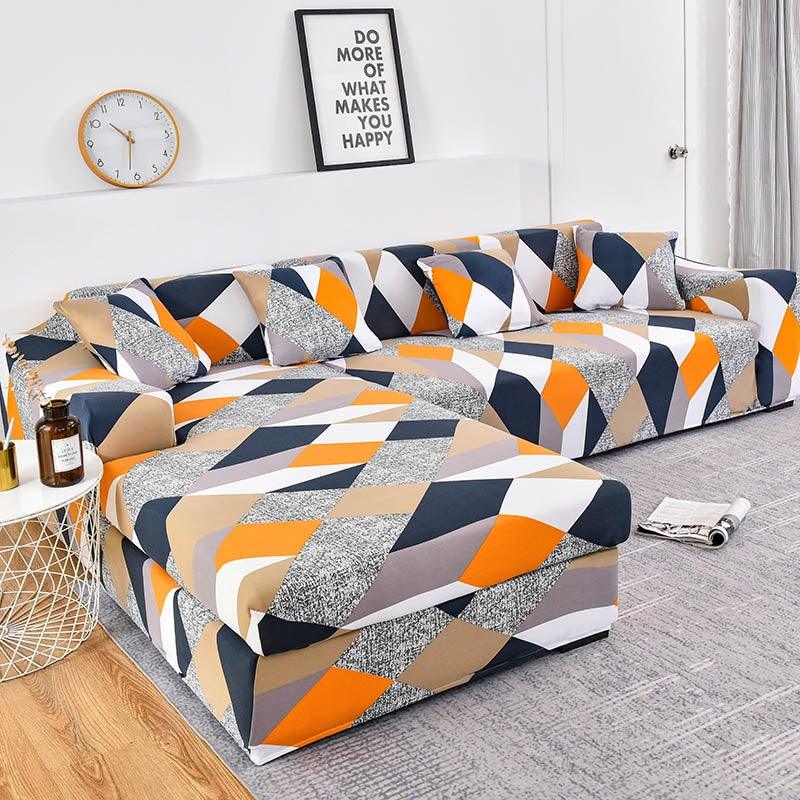Sofa Cover Geometric Couch Cover Elastic Sofa Cover for Living Room Pets Corner L Shaped Chaise Longue Sofa Slipcover Shaped Sofa Slipcovers with Elastic Bottom, Jacquard Chaise Lounge Set for Living Room