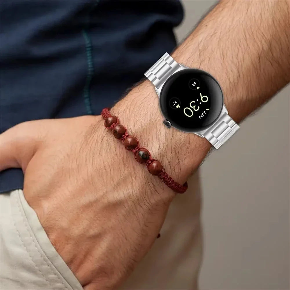 Three-Row Steel Link Google Pixel Watch Bracelet