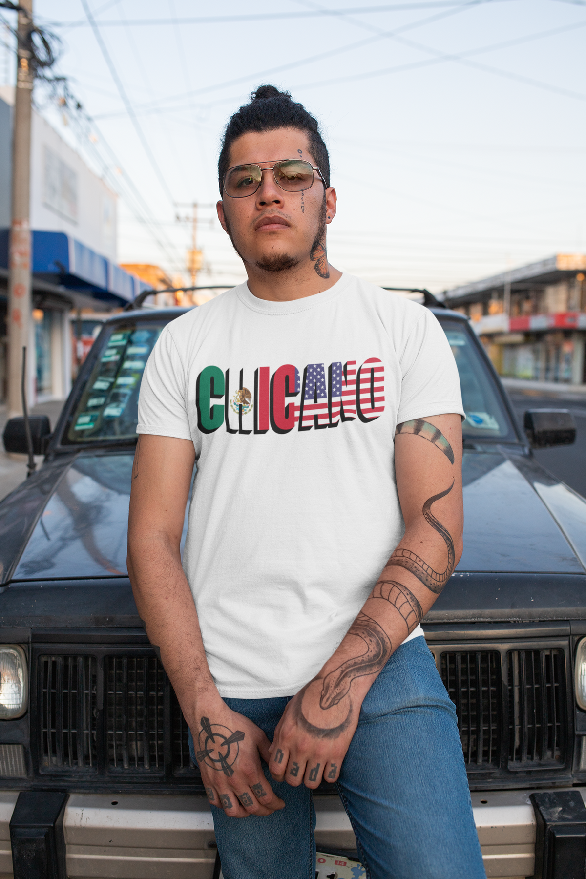 CHICANO Mexico + USA Flag T-shirt | American Pride 4th Of July | Funny Viral Latino Tees | Heavyweight Cotton
