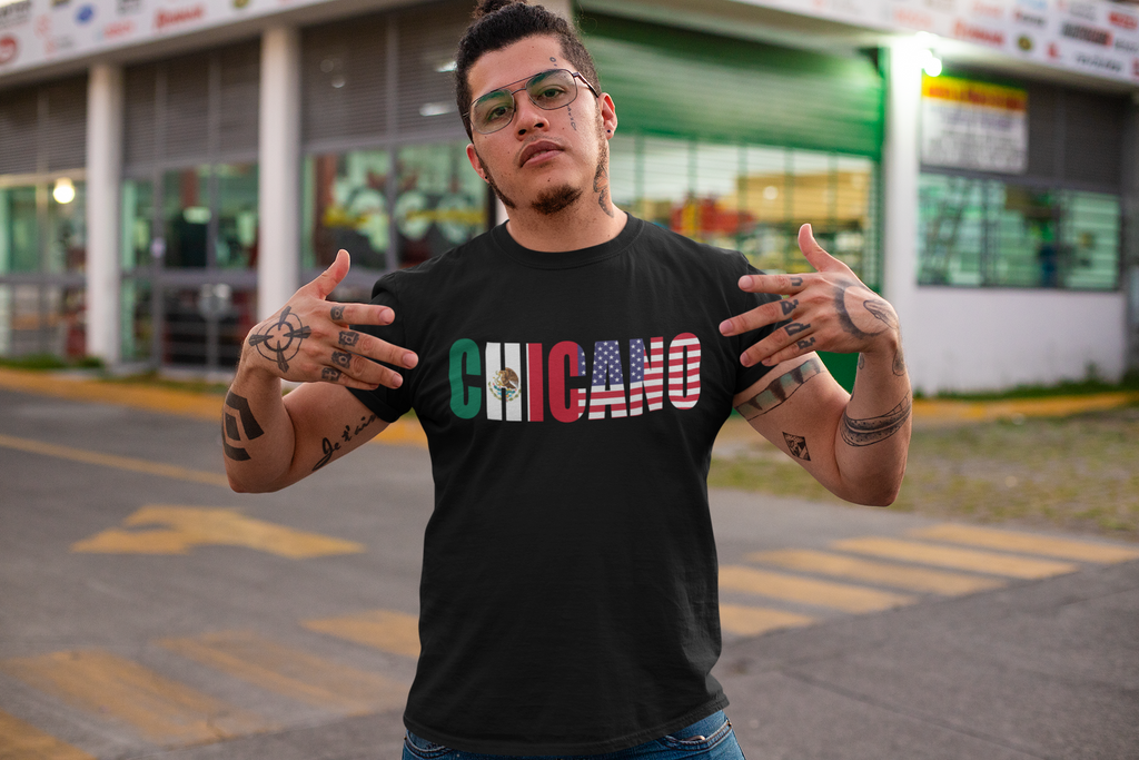 CHICANO Mexico + USA Flag T-shirt | American Pride 4th Of July | Funny Viral Latino Tees | Heavyweight Cotton
