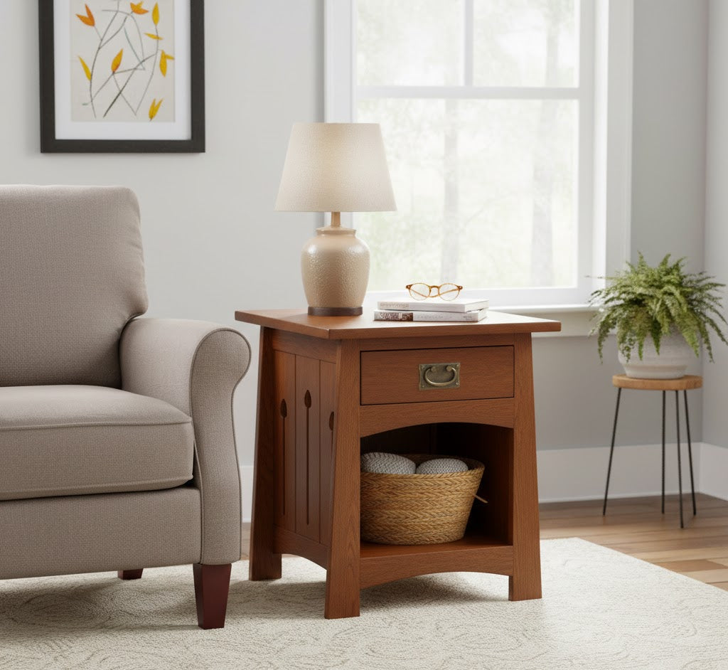 Mission Style Solid Quarter Sawn Oak Keyhole End Table