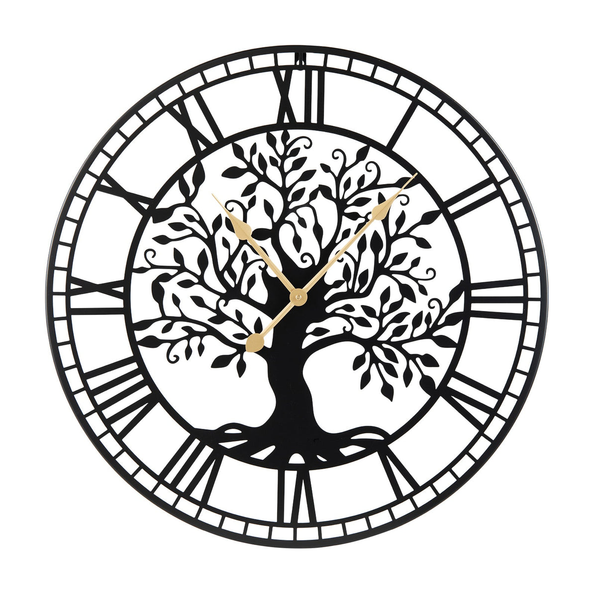 Large Wall Clock 27 Inch Tree of Life Big Metal Wall Clock-Black